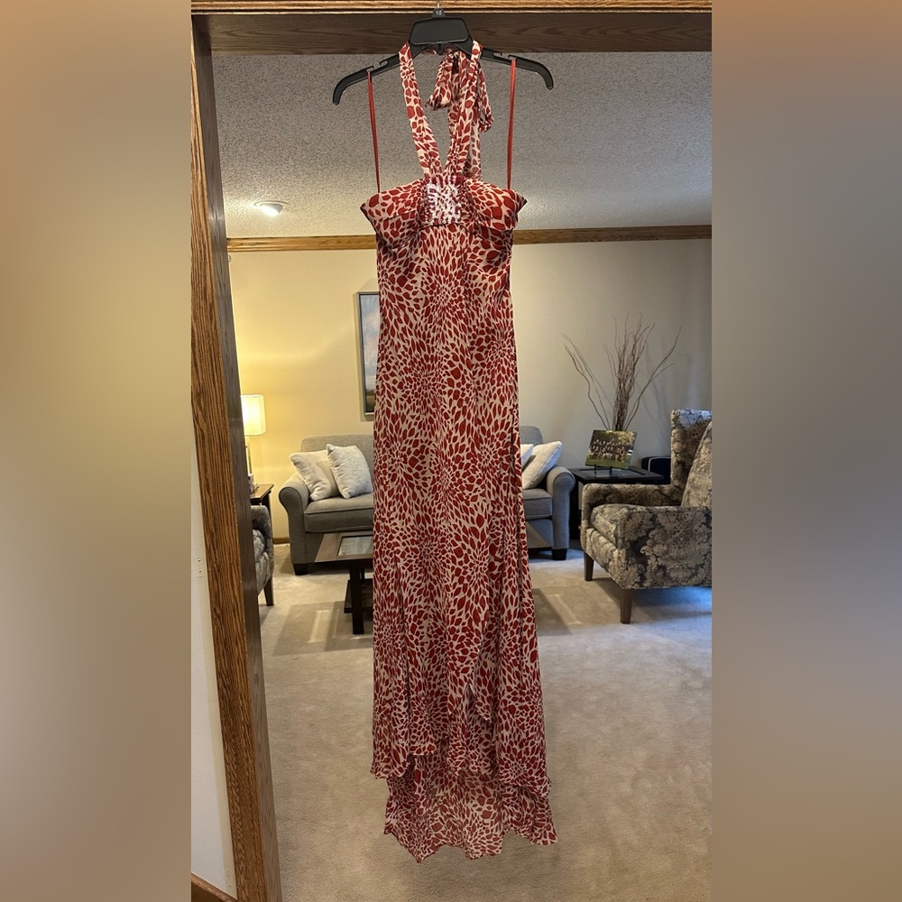 Elegant Red Patterned Women's Dress